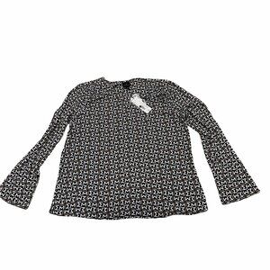 Worthington Blouse Top Womens Size L Black Tan Geometric Flare Sleeve